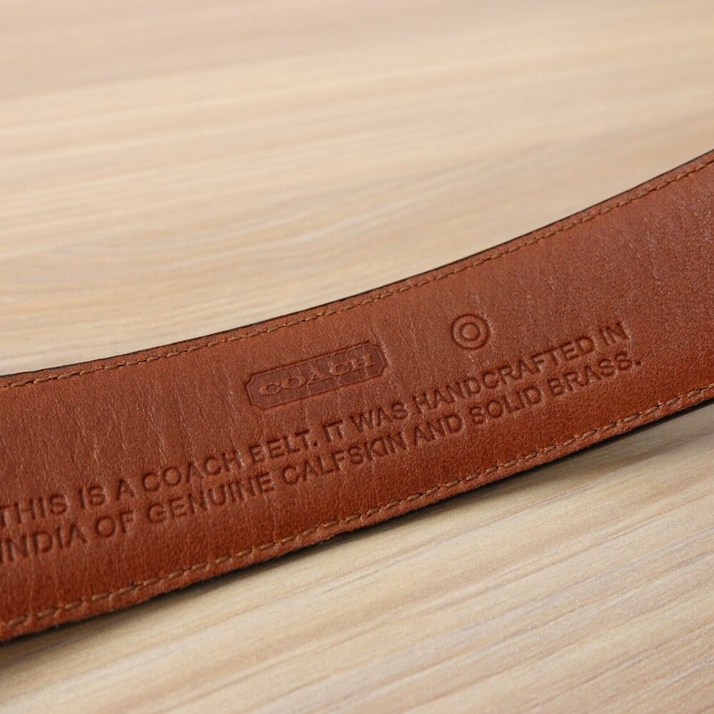 COACH Belt Mens 36 90 Black Leather Italian Dress Formal Work Solid Brass Medium - Picture 5 of 12